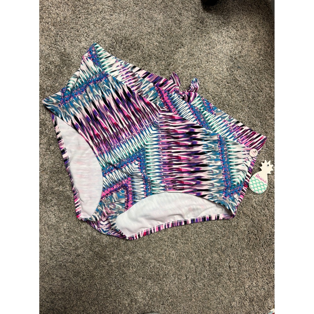 Raisins High Waisted Bikini Bottom 22W plus Geometric Cutout Swim Multicolo NWOT
